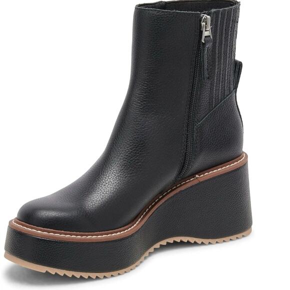 Dolce Vita Hilde Black Leather Platform Wedge Ankle Boots Women’s Size 6 EUC - Picture 1 of 8